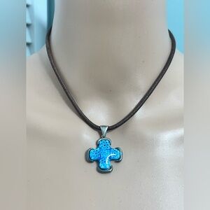 VTG 925 Sterling Silver Murano Millefiori Glass Cross Pendant Cord necklace